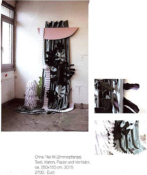 Ohne Titel XIII (Zimmerpflanze) Textil, Karton, Papier und Ventilator ca 250x160cm 2015