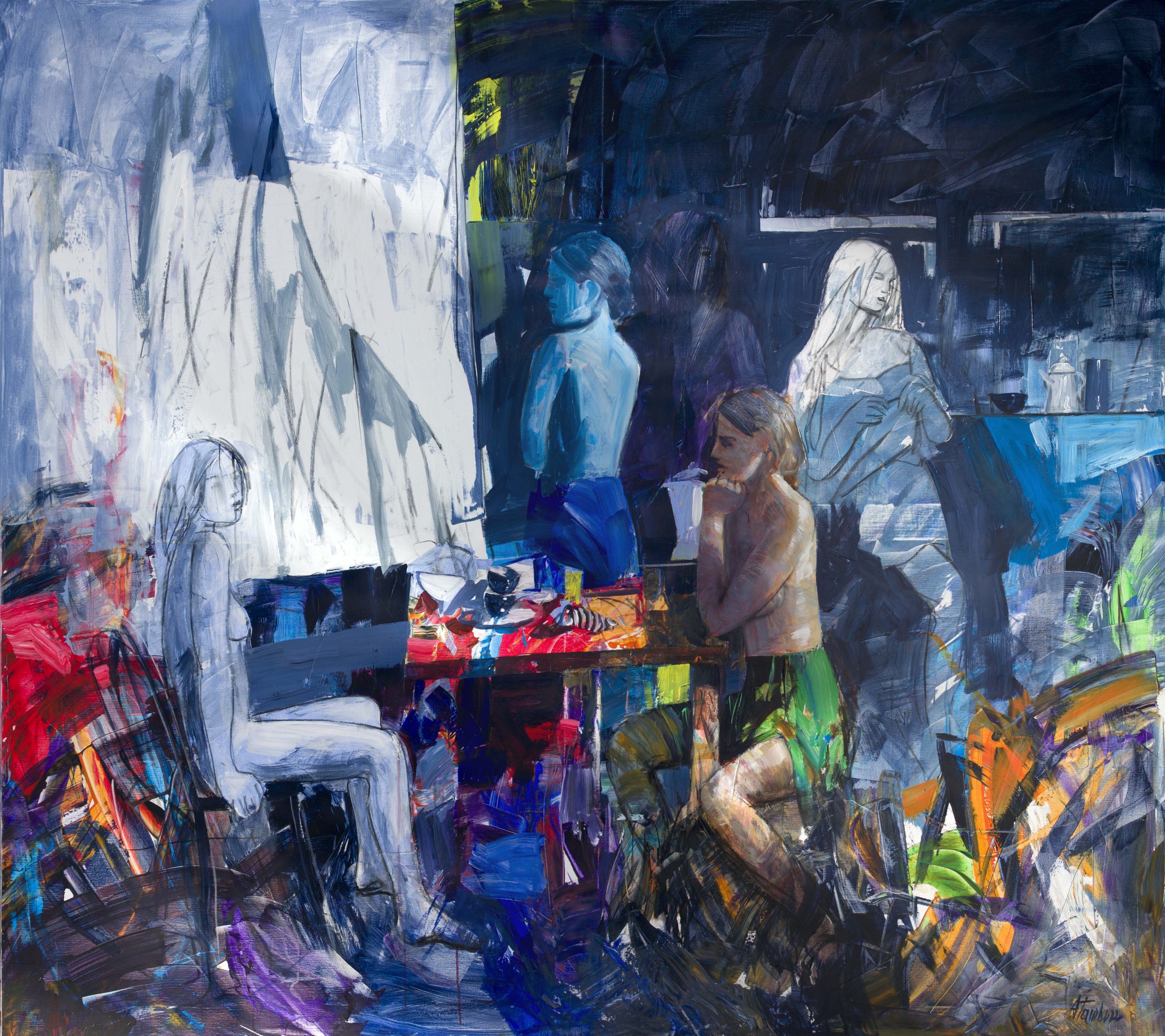 Antonio Tamburro, Eros e Cibo, Öl und Acryl auf Leinwand, 2022, 160 x 180 cm