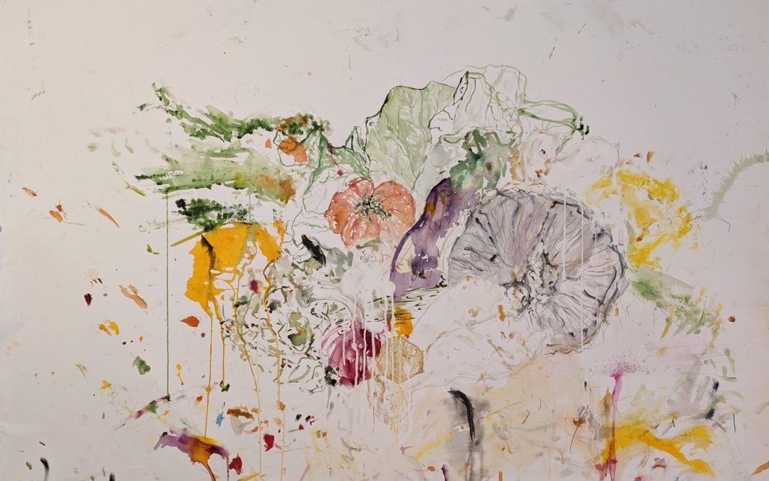 Ina Fasching, Duft der Vergänglichkeit, Mixed Media auf Papier, 2021, 120 x 80 cm